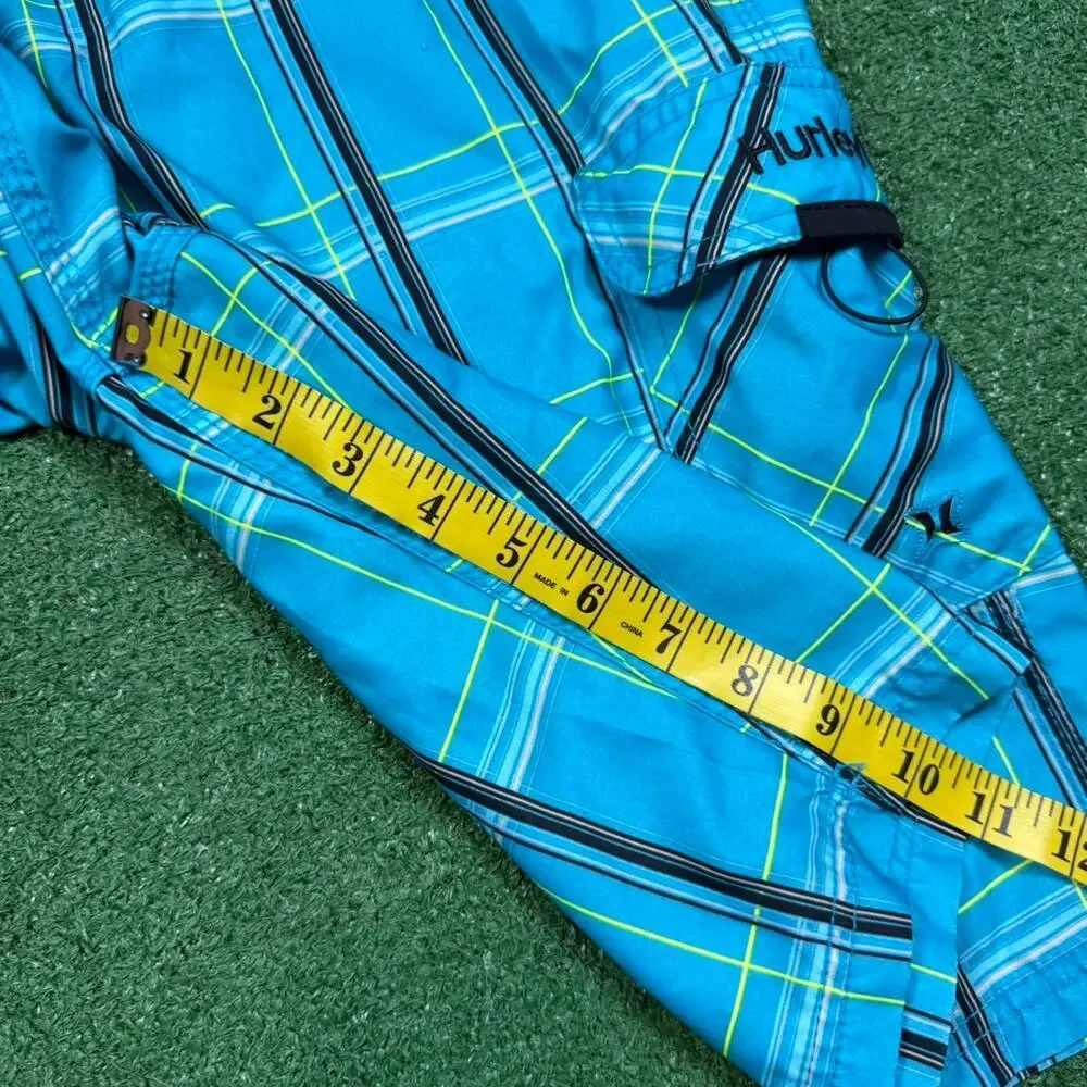 Hurley Board Shorts Blue Plaid Surf Swim Trunks Mens 34 Y2K Beach Summer Skate